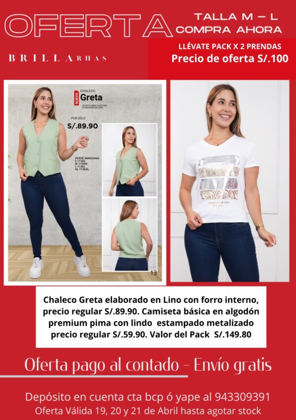 Pack x 2 prendas tallas M , L