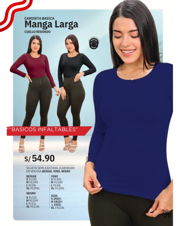 Camiseta básica manga larga cuello redondo